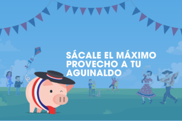 Chanchito alcancía representando el ahorro durante Fiestas Patrias, con personas celebrando y el mensaje sobre cómo aprovechar mejor el aguinaldo de septiembre.