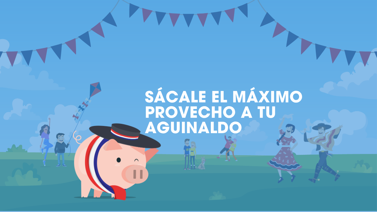 Chanchito alcancía representando el ahorro durante Fiestas Patrias, con personas celebrando y el mensaje sobre cómo aprovechar mejor el aguinaldo de septiembre.
