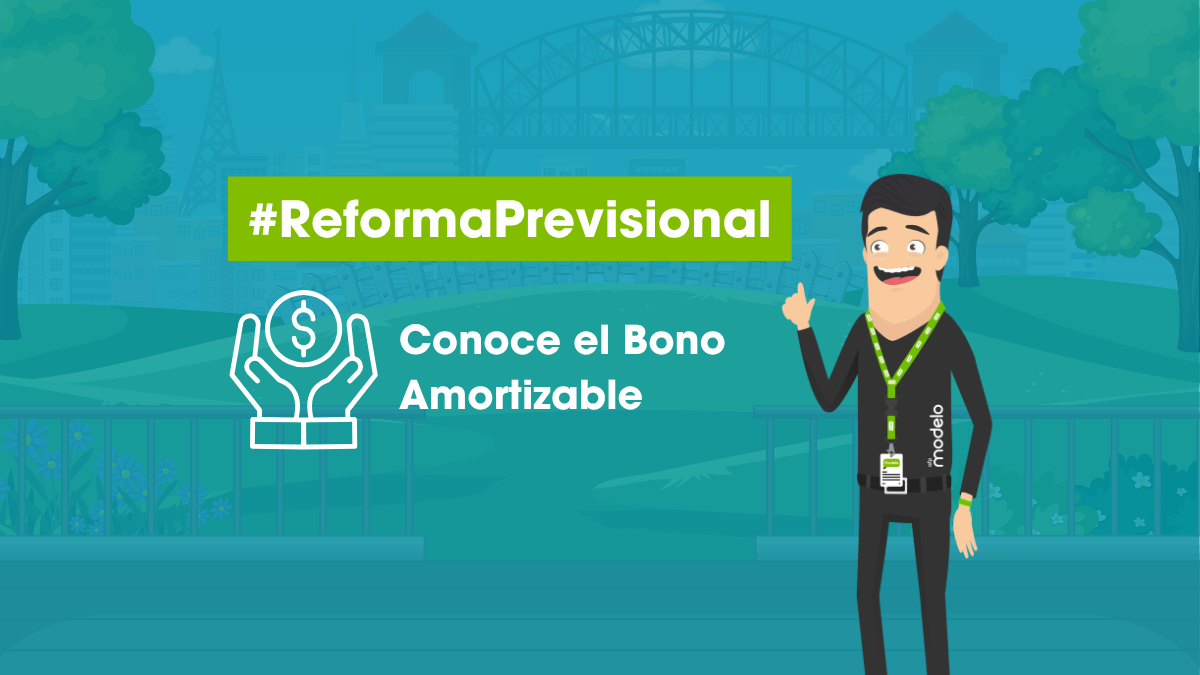 Portada informativa sobre la Reforma Previsional en Chile que explica el Bono Amortizable, con ilustración de AFP Modelo y símbolo de ahorro previsional.