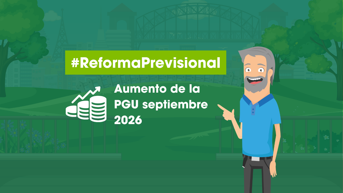 Ilustración sobre el aumento de la PGU en septiembre de 2026, con información sobre requisitos y beneficiarios de la Pensión Garantizada Universal en Chile.